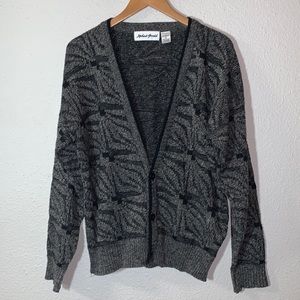 VINTAGE Michael Gerard drop sleeve chunky grey cardigan sweater Sz L grandpa